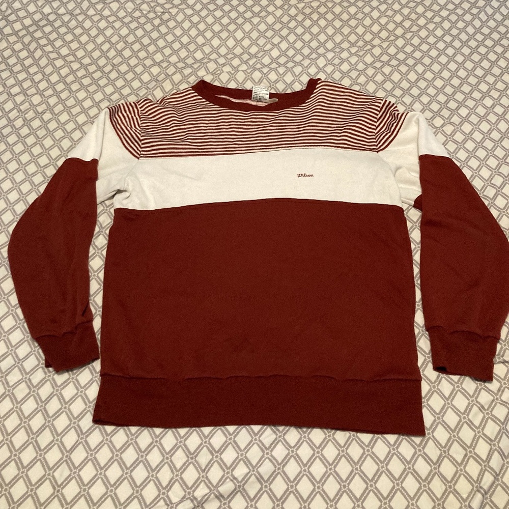 knit pullover crew neck sweater red and white M